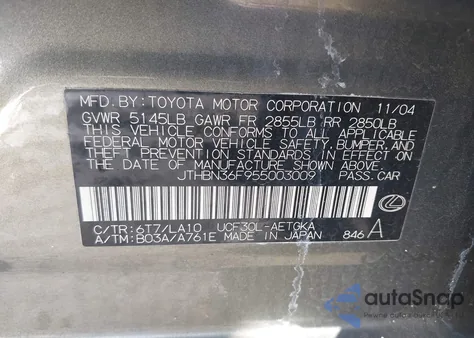 2005 Lexus Ls 430 z USA, uszkodzony, nr VIN JTHBN36F955003009